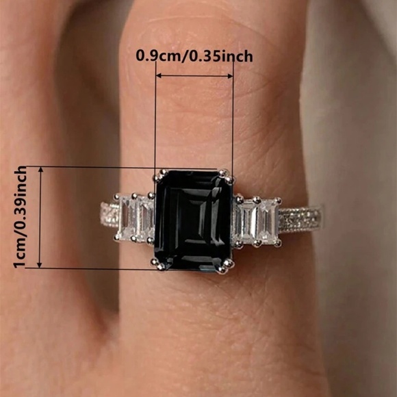 ELEGANT BLACK DIAMOND BRIDAL WEDDING RING - Picture 2 of 4